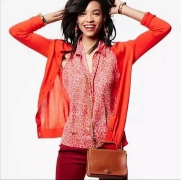 CAbi #3270 Heartbreaker Top Shirt Blouse Red Tan Pink Purple Collared layering - Picture 10 of 10